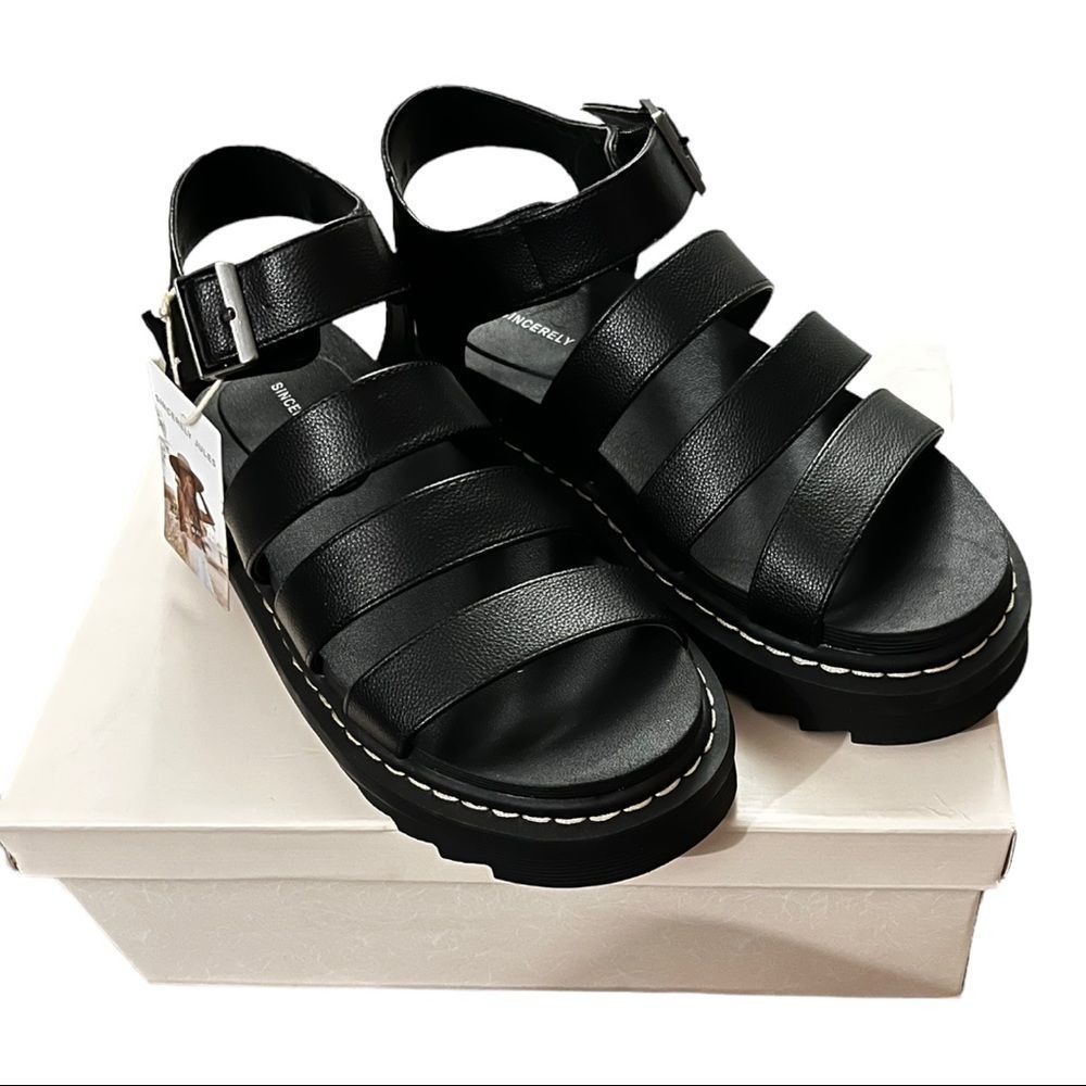 NWT women’s SINCERLY JULES black chunky platform black darling sandals size 7.5
